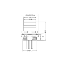 Push-pull m12 5pins A code female straight rear panel mount connector M16 thread,shielded,single wires,brass with nickel plated shell